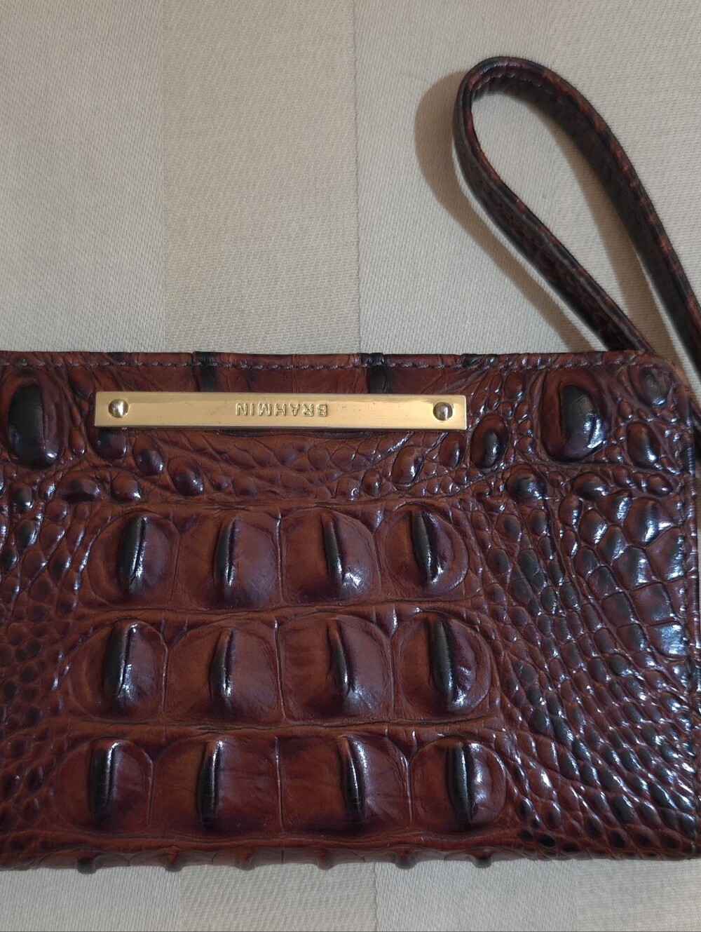 BRAMIN SURI MELBOURNE PECAN CROCODILE WRISTLET LIKE NEW CONDITION